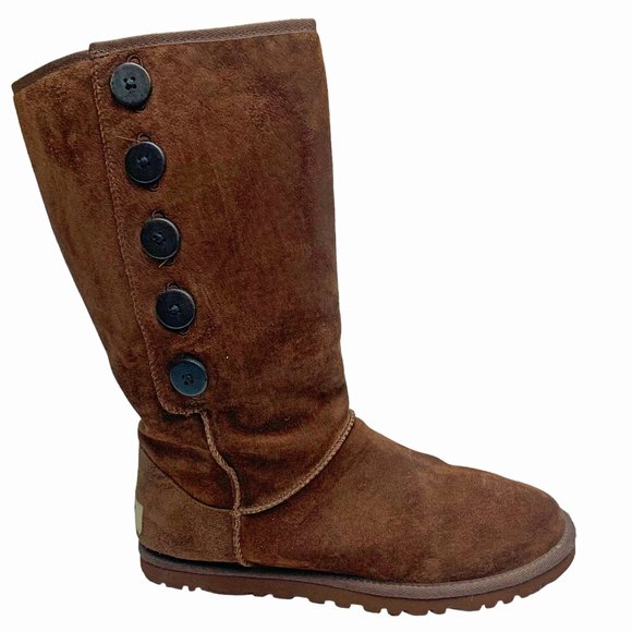 UGG Australia 3387 Lo Pro Fold Over Brown Suede Mid Calf Boots - Picture 4 of 12
